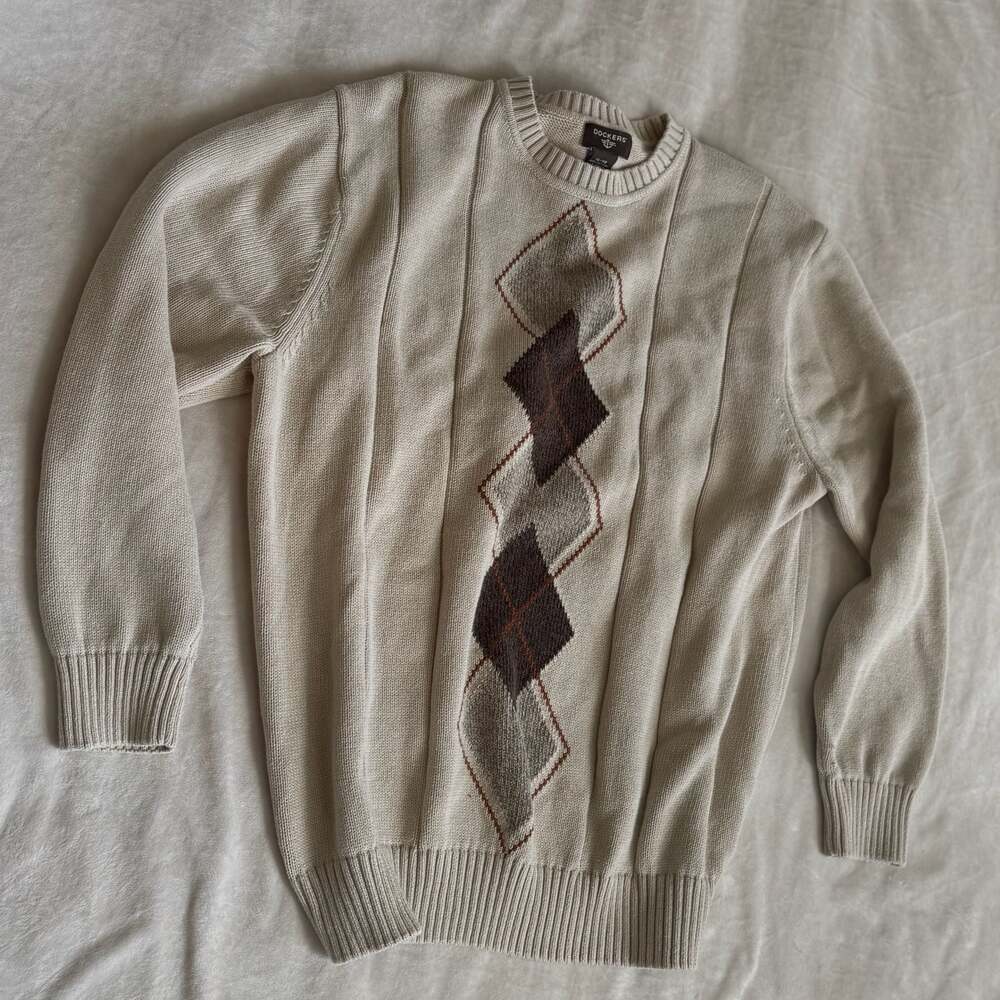 Dockers Long Sleeve Argyle Pattern Sweater - Mens XLarge - Tan / Light Brown